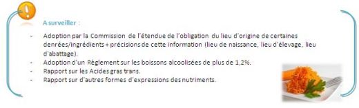Textes à surveiller qui doivent compléter le règlement 1169/2011 (INCO) Textes à surveiller qui doivent compléter le règlement 1169/2011 (INCO)